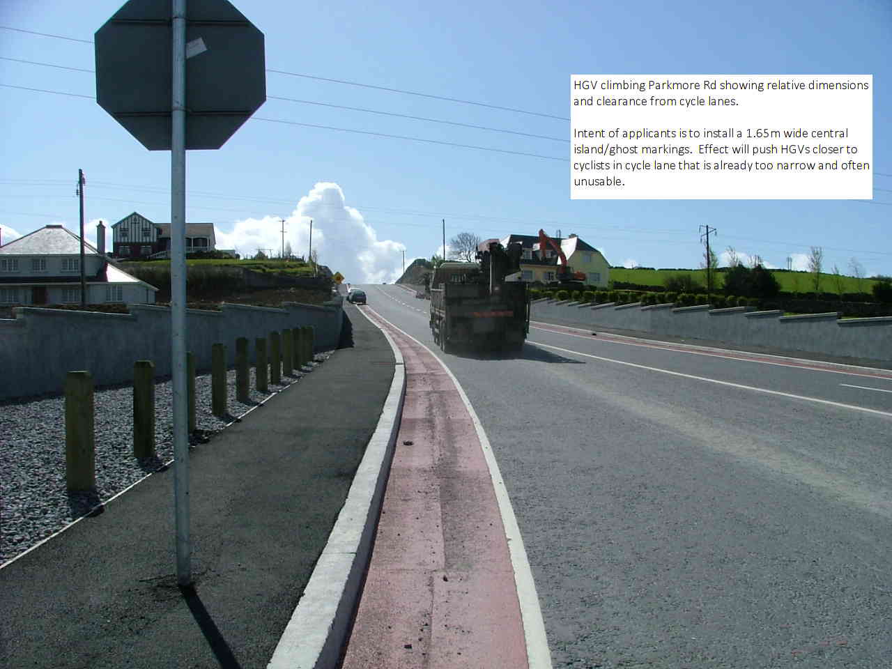 Parkmore Road HGV showing clearance with narrow cycle lane